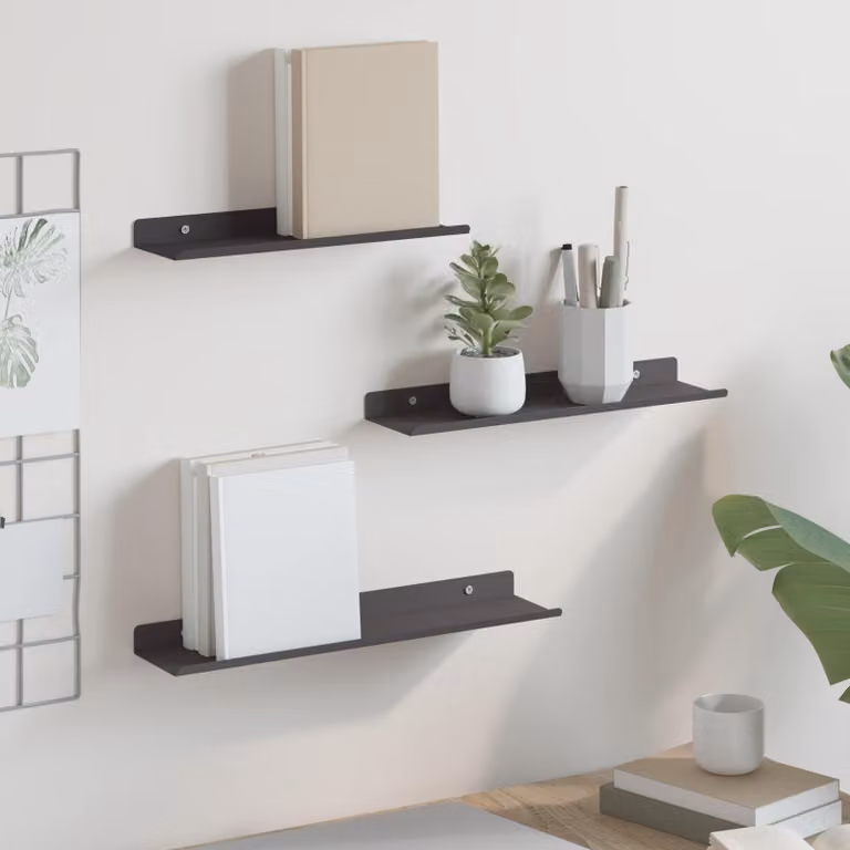 vidaXL Mensola sospesa 3 pz Nero 40 x 9 x 2,5 cm Acciaio
