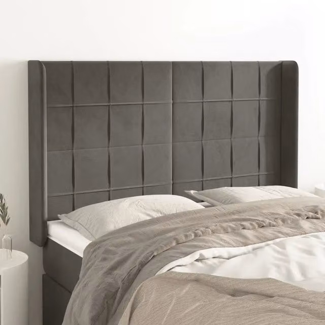 Testiera con Orecchie Design Mania in Velluto Grigio L: 147 cm, P: 16 cm, H: 118/128 cm – 1