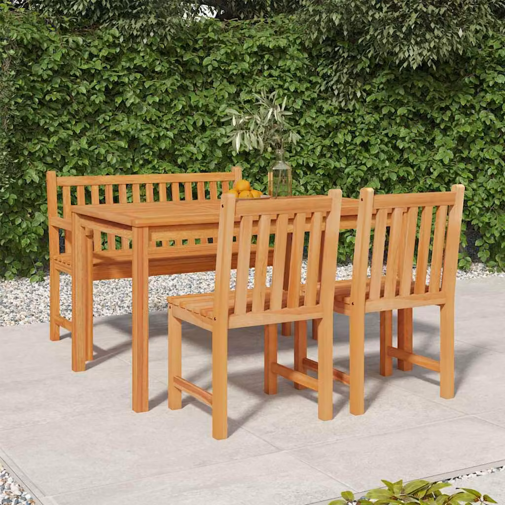 Set da pranzo per giardino vidaXL in legno di teak marrone, composto da 4 pezzi con tavolo rettangolare e sedie