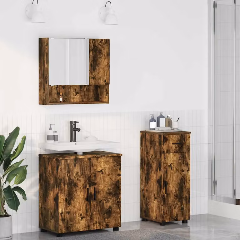 Set di mobili per il bagno vidaXL composto da 3 pezzi in rovere e nero, L/P/H: 61 x 35 x 64 cm
