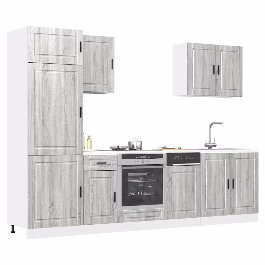 Set di mobili da cucina moderno vidaXL composto da 7 pezzi in legno e MDF, colore grigio opaco, L/P/H: 207 x 60 x 57 cm