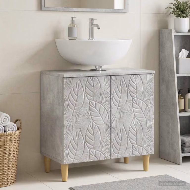 vidaXL Armadio per Lavabo da Bagno DELFT Grigio Cemento Moderno con Ante a Battente