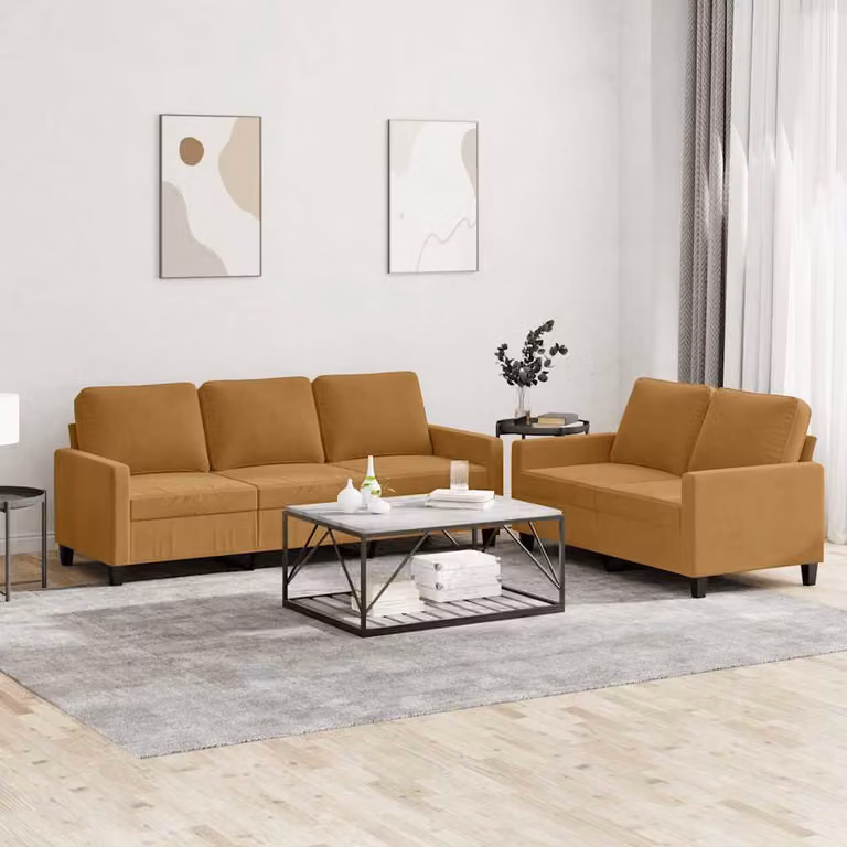 Set di 2 divani vidaXL in velluto marrone con cuscini per soggiorno in stile moderno