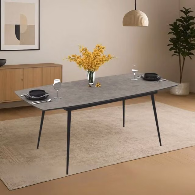 Tavolo allungabile Yense colore cemento con gambe nere 145x80x75H