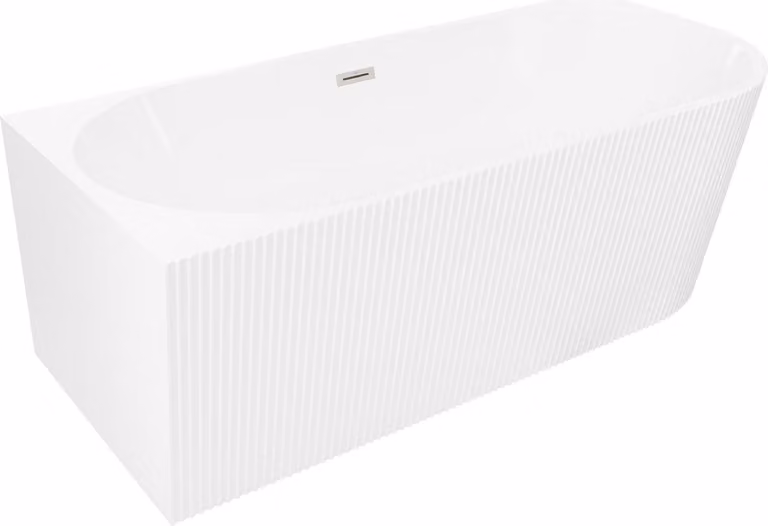 Mexen Silo vasca da bagno freestanding angolare sinistra scanalata 170 x 80 cm, bianca, troppopieno in nichel spazzolato