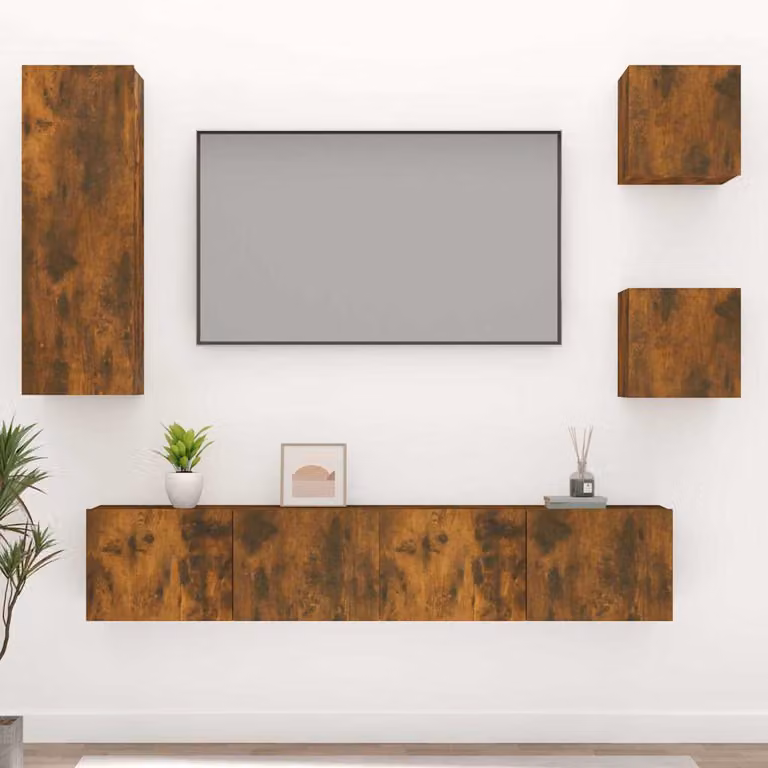 Set di mobili porta TV da 5 pezzi vidaXL in legno multistrato colore marrone per soggiorno