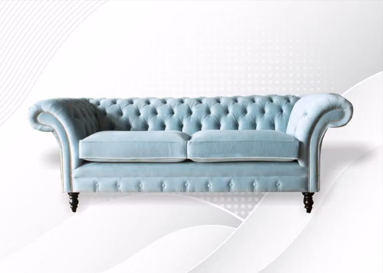 Chesterfield Couch Polster Leder Sofa 3 Sitzer Klassische Couchen Berto Blau