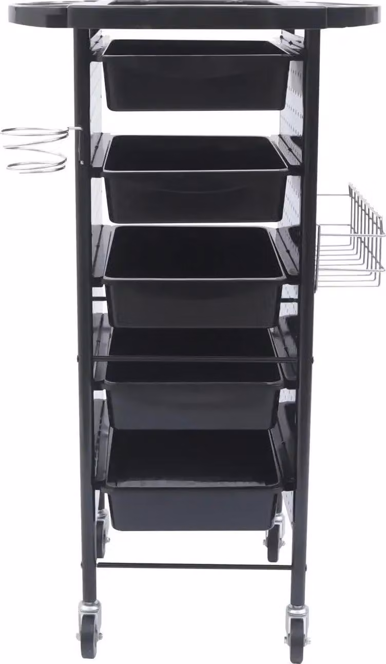 Carrello da parrucchiere per salone - Carrello - 5 cassetti - 4 rotelle - 95×53×44 cm - Ferro + plastica PP - Nero