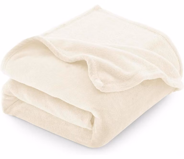 Coperta matrimoniale extra grande, 220x240 cm, in flanella, color crema, adatta a tutte le stagioni