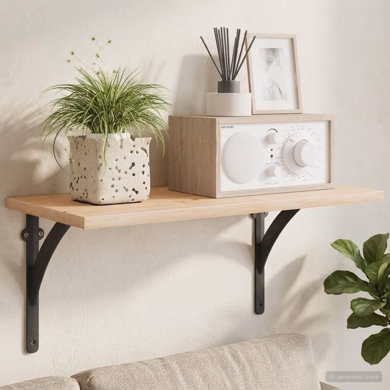 Set di 12 supporti per mensole da parete vidaXL in acciaio nero, L/P/H: 21 x 21 x 3,5 cm