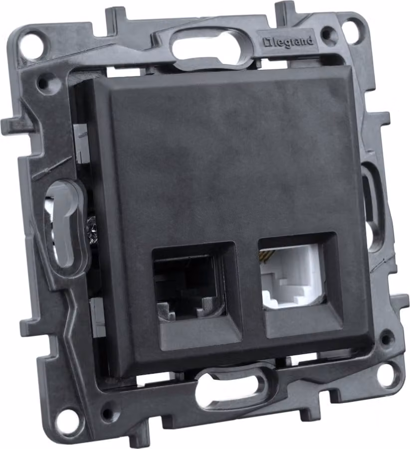 Presa per computer RJ45 + presa telefonica RJ11 nero Niloe Step