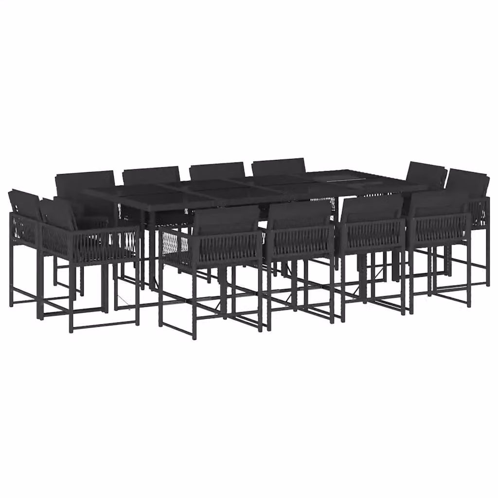 Set da pranzo da giardino vidaXL in polyrattan nero con cuscini e tavolo in vetro per esterno – 2