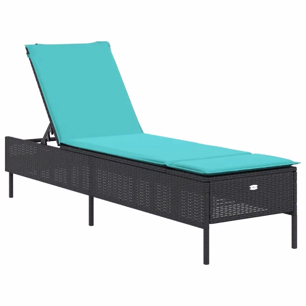 Lettino prendisole vidaXL in polyrattan nero con cuscino regolabile blu e turchese – 2