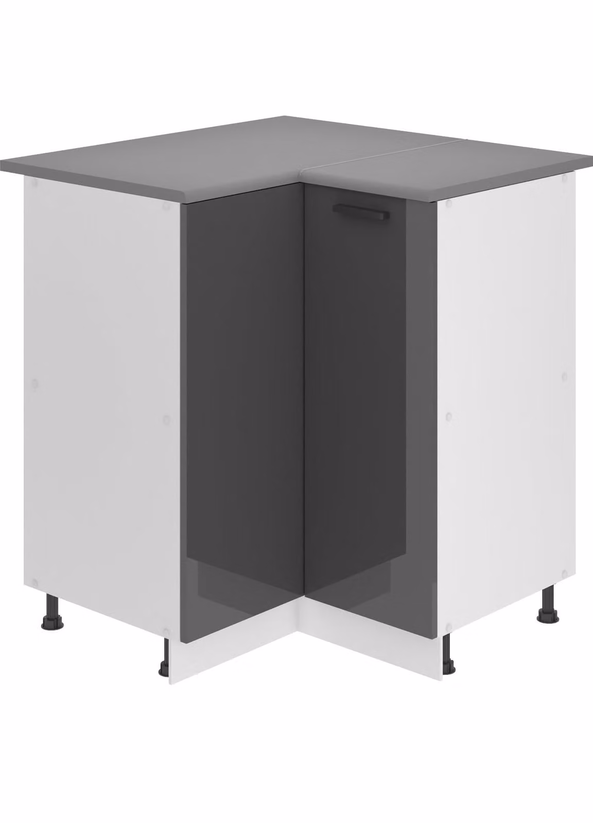 Base da cucina Belini, base da cucina larga 90 cm. Base per cucina SNP con piano di lavoro. Mobile da cucina ad angolo con 1 anta, argento lucido