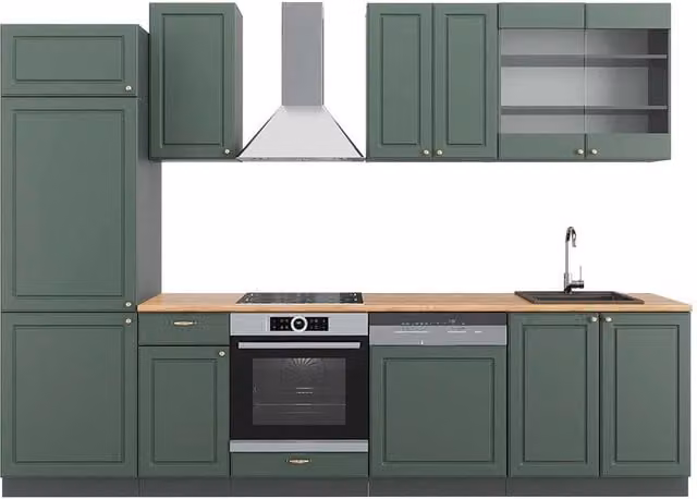 Cucina componibile Fame-Line Verde-oro rustico/Antracite 300 cm, PL Rovere Vicco
