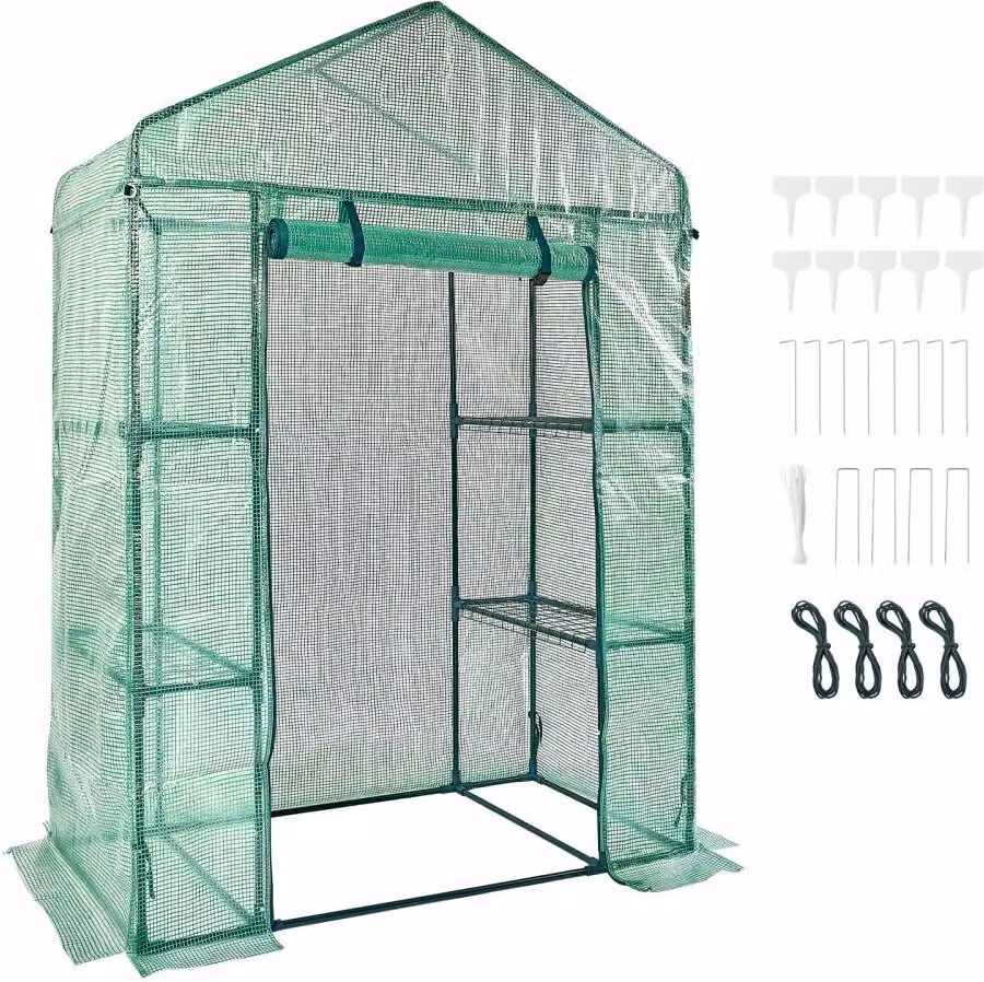 Serra in foglio 141x74,5x205cm - Serra per pomodori - Capacità di carico 15kg - Serra - Casa da giardino - Struttura fredda - Materiale PE - Tubo d'acciaio - Casa per pomodori - Serra per ortaggi - 4 ripiani - Casa per piante