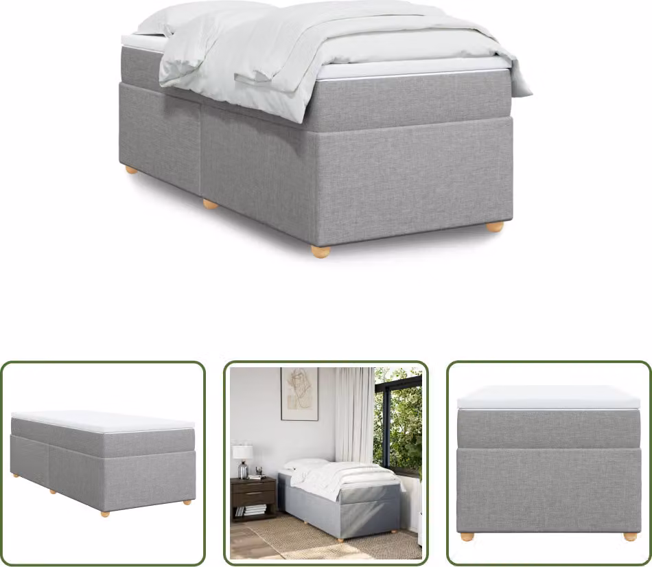 The Living Store Letto a molle con materasso grigio chiaro 90x200 cm in tessuto