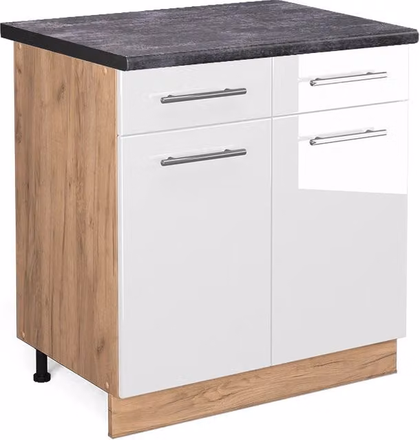 Mobiletto base per cucina Fame-Line Bianco lucido/Rovere dorato 80 cm, PL Antracite Vicco