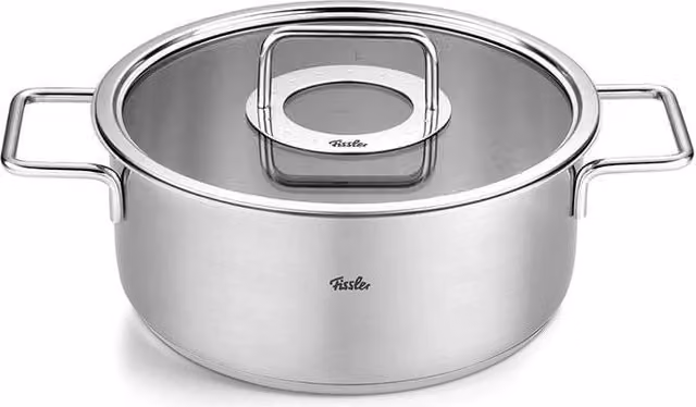 Fissler Pentola per Arrosti Pure Collection in Acciaio Inox Color Argento con Coperchio in Vetro, Diametro: 24 cm, Capacità: 3.9 l