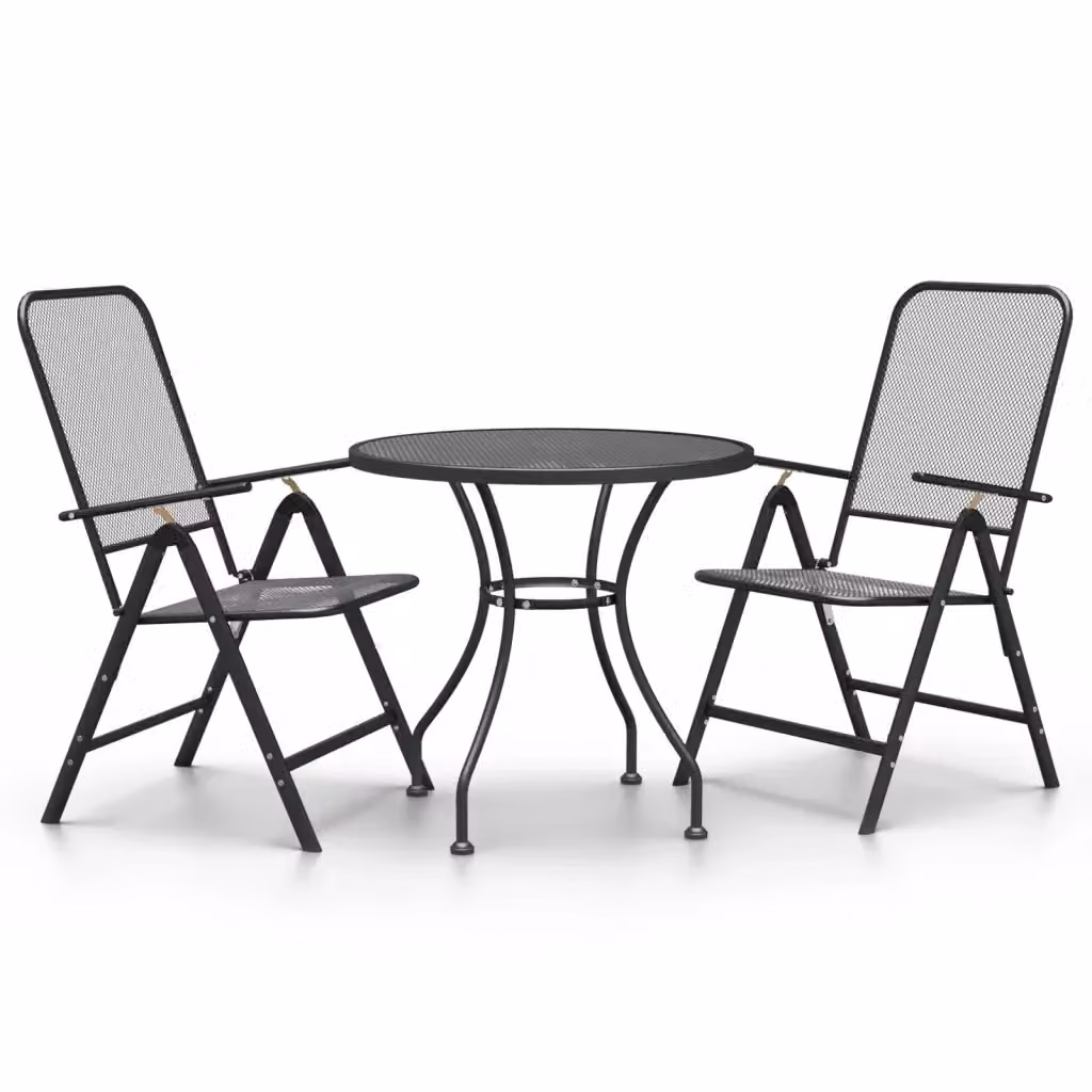 Set da pranzo da giardino moderno vidaXL in acciaio verniciato antracite composto da 3 pezzi con tavolo rotondo – 2