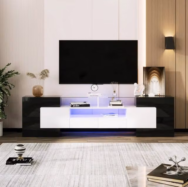 Mobile TV con 4 ante; 2 cassetti e LED multicolore; 200 x 35 x 60 cm
