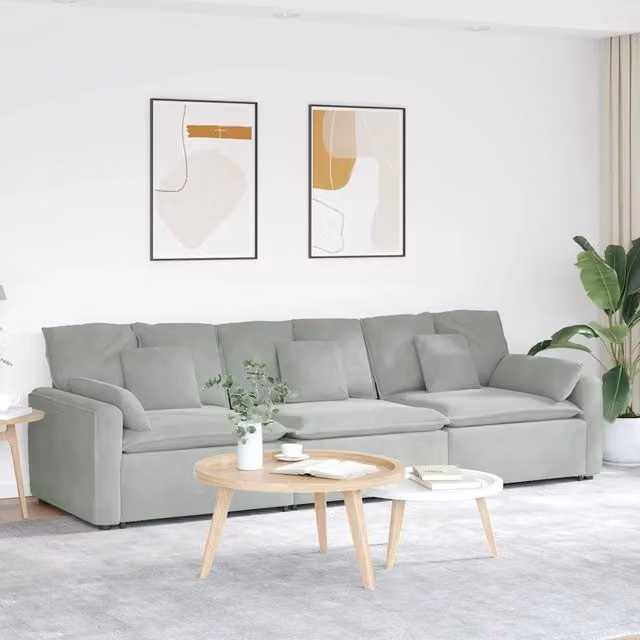 Divano Modulare con Cuscini Grigio Chiaro 3321099