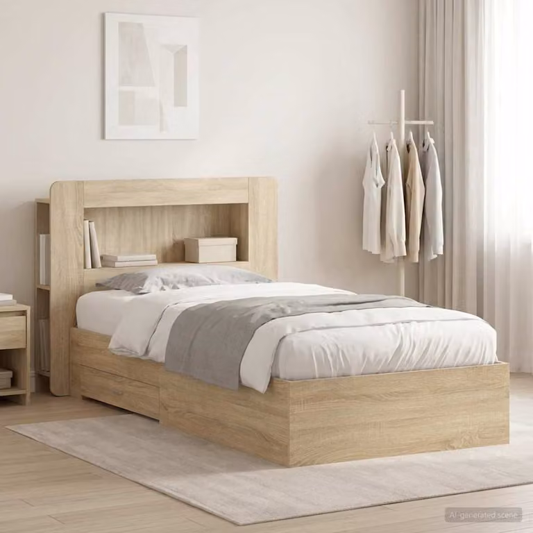 vidaXL Telaio letto con contenitore Rovere Sonoma marrone L 190 x L 90 cm