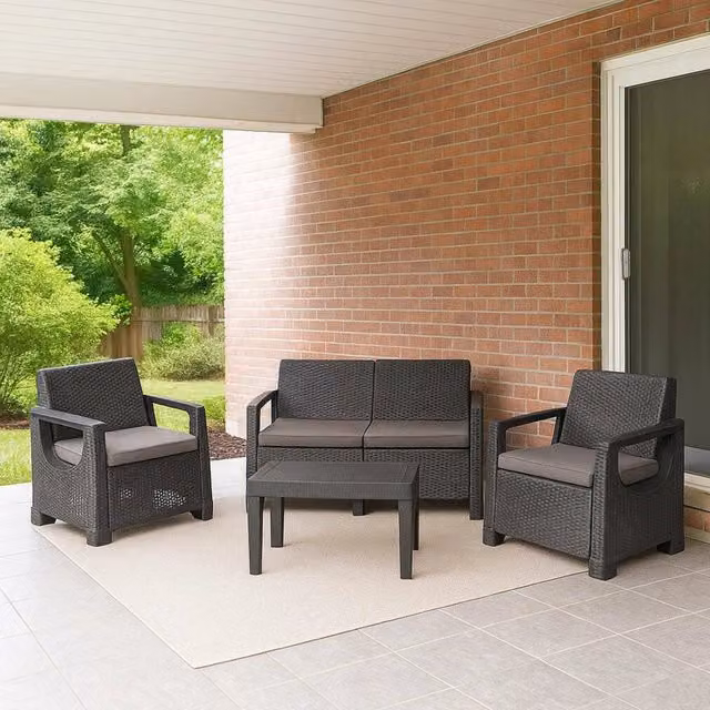 Set Salotto da Esterno Mioglia DMORA, Salottino Outdoor 4 Posti con Divani e Tavolino, Grigio Antracite – 1