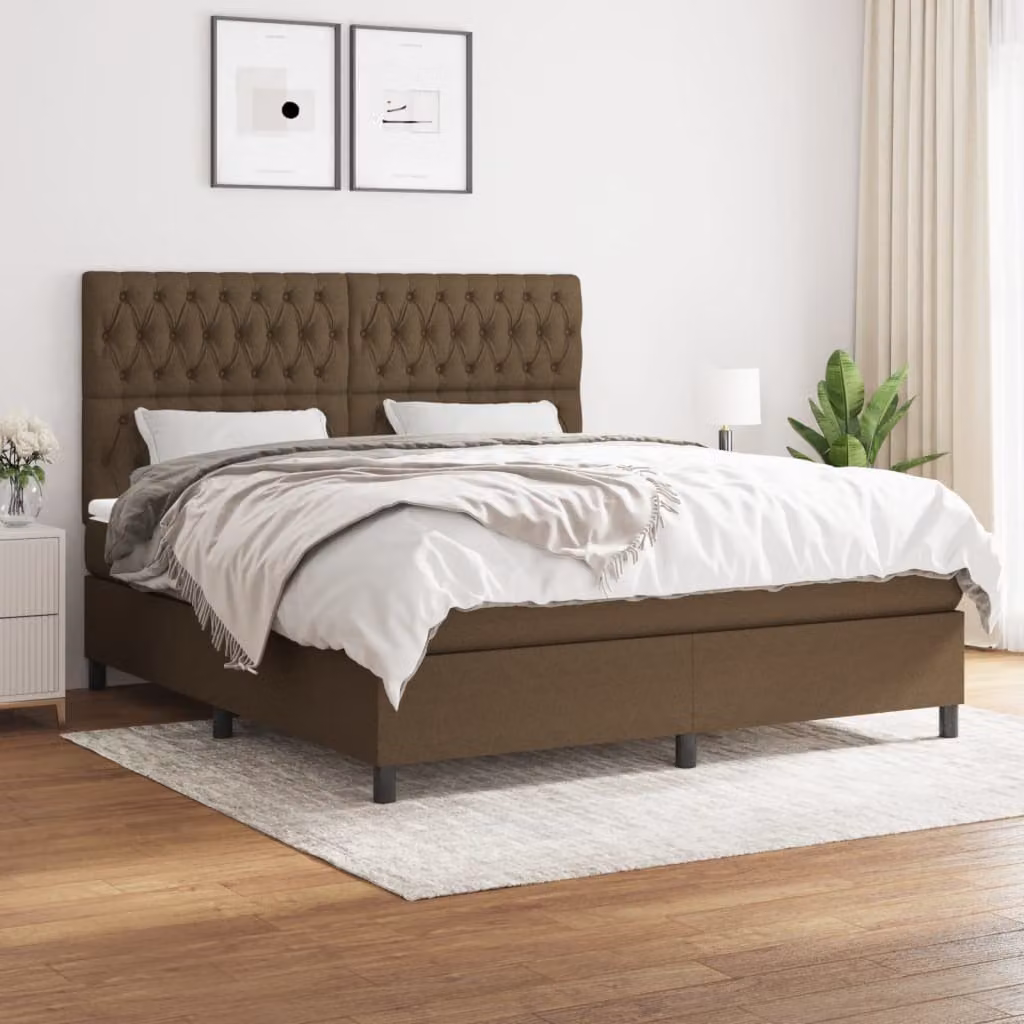 vidaXL Letto Ibrido con Giroletto a Molle e Materasso a Tasche Marrone e Bianco L/P/H: 180 x 200 x 128 cm