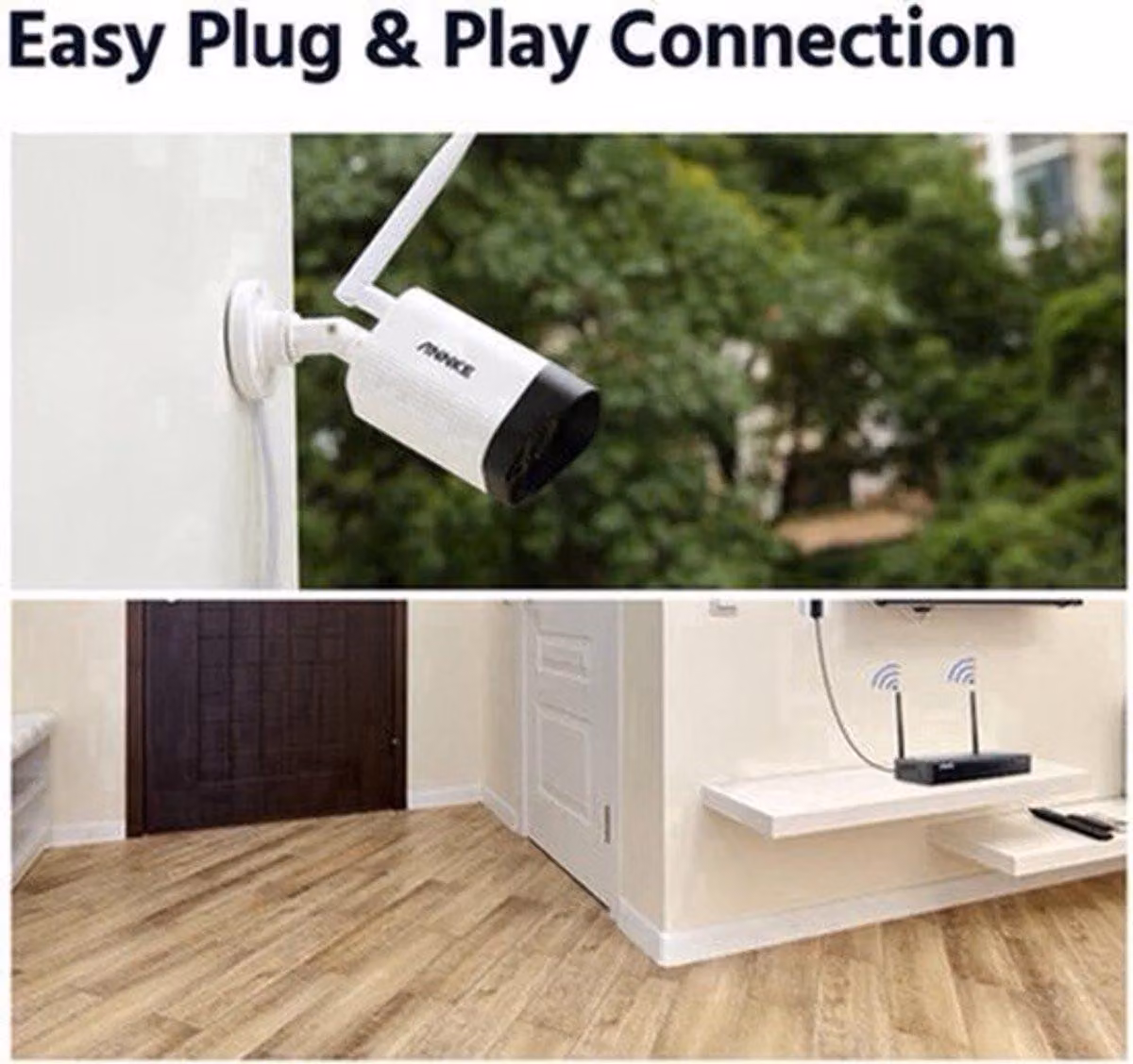 Kit di telecamere di sicurezza con doppia lente, visione notturna, rilevamento veicoli, audio HD, colore bianco
