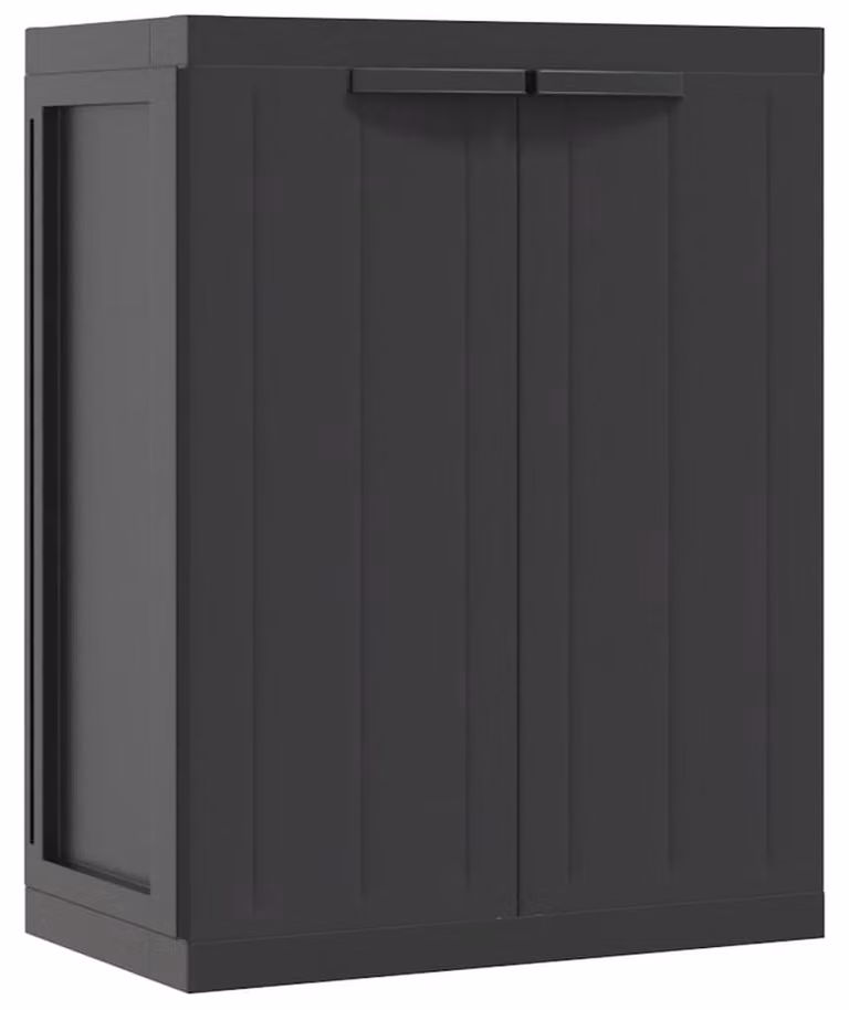 Armadietto da giardino nero, dimensioni 65x37x85 cm, per attrezzi e articoli per la casa