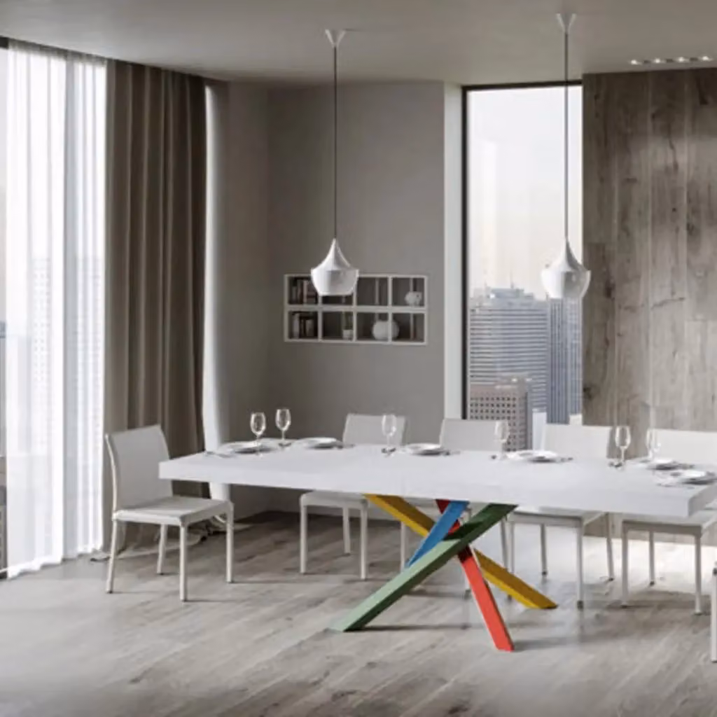 Tavolo allungabile Itamoby Volantis bianco frassino con gambe multicolore L/P/H: 120/224 x 90 x 77 cm – 2