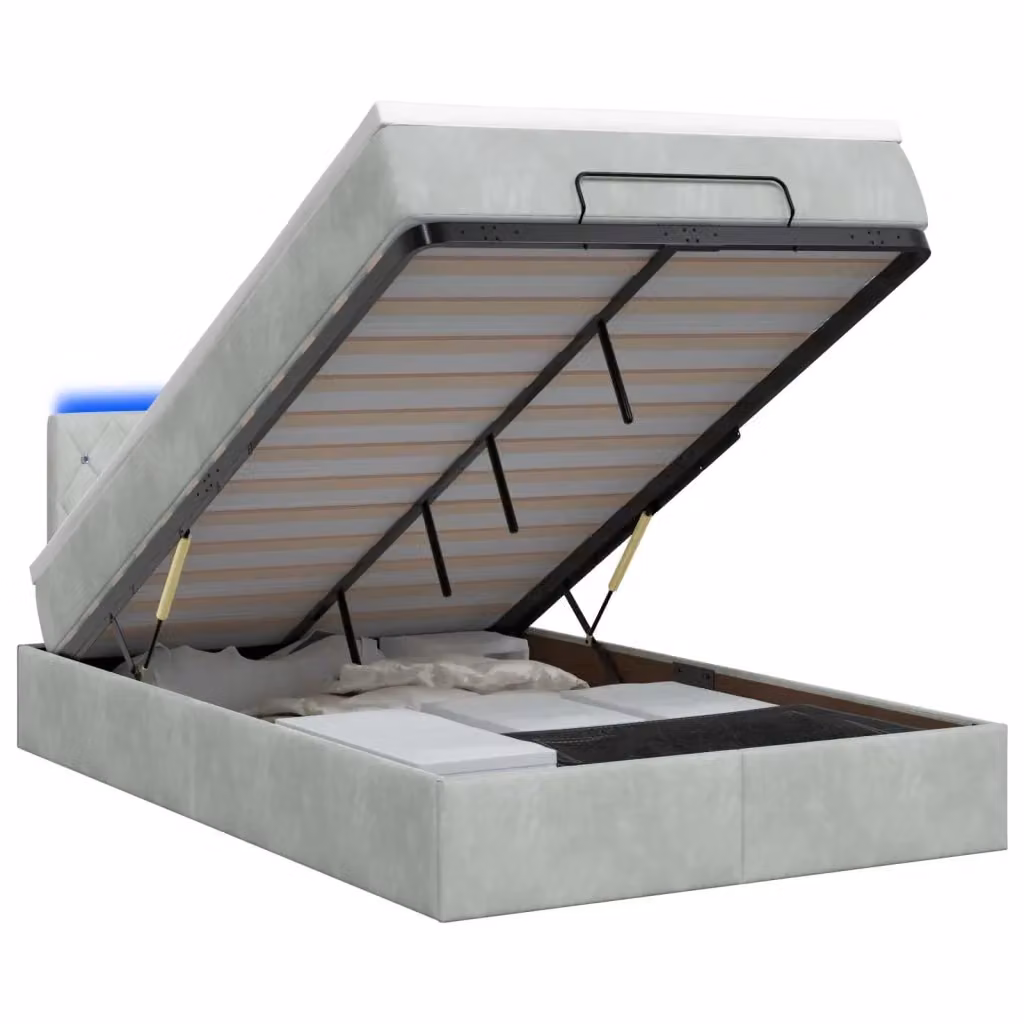 Letto Ottomano Moderno vidaXL con Materasso Ibrido e Illuminazione LED Sotto il Letto, Grigio e Bianco, L/P/H: 200 x 120 x 88 cm – 2