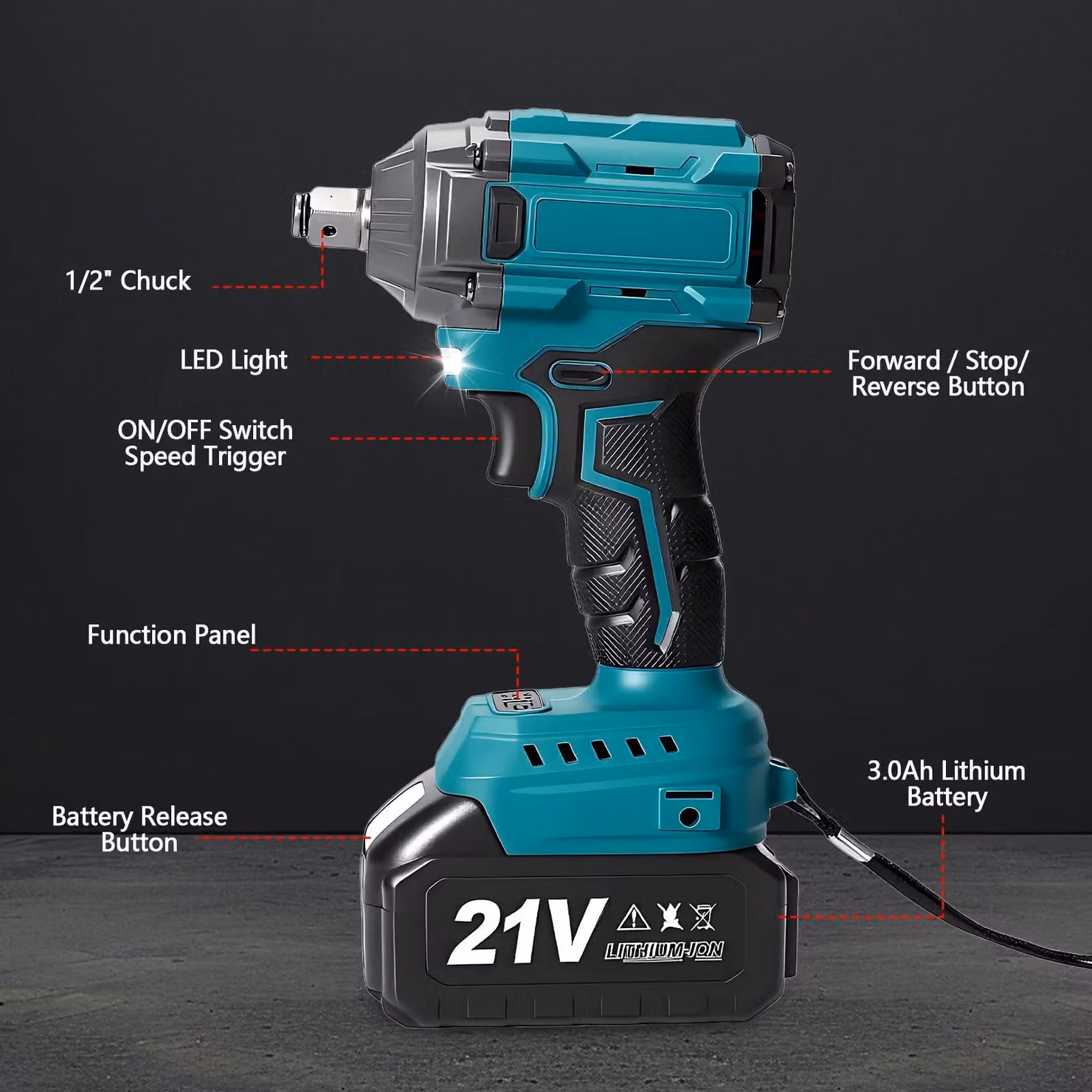 Avvitatore a percussione a batteria - Chiave dinamometrica brushless - 1800 Nm - Attacco quadrato da 12,7 mm - 18 V - 2 batterie