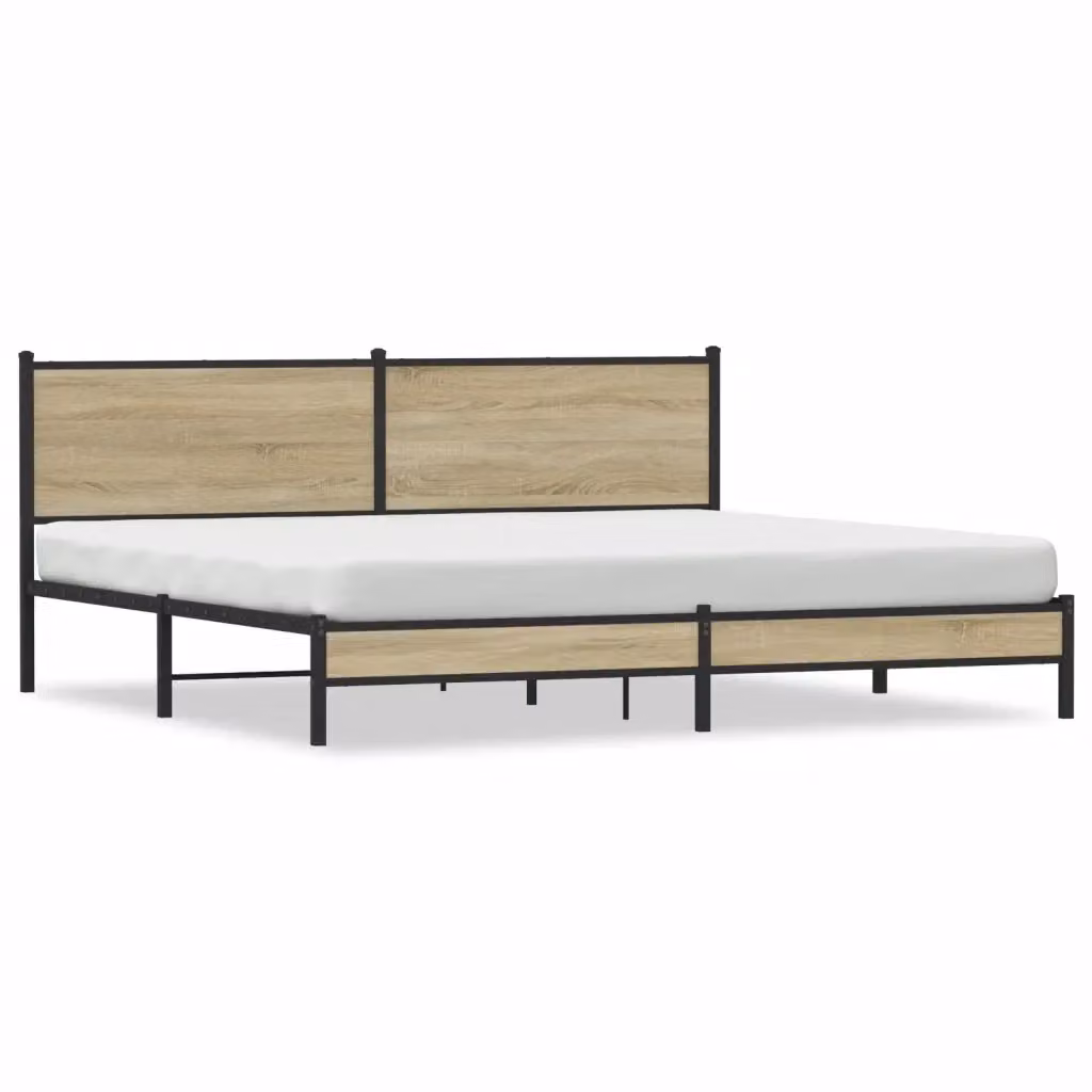 Giroletto vidaXL in metallo e legno color rovere sonoma senza materasso L: 198 cm, P: 207 cm, H: 91,5 cm – 2