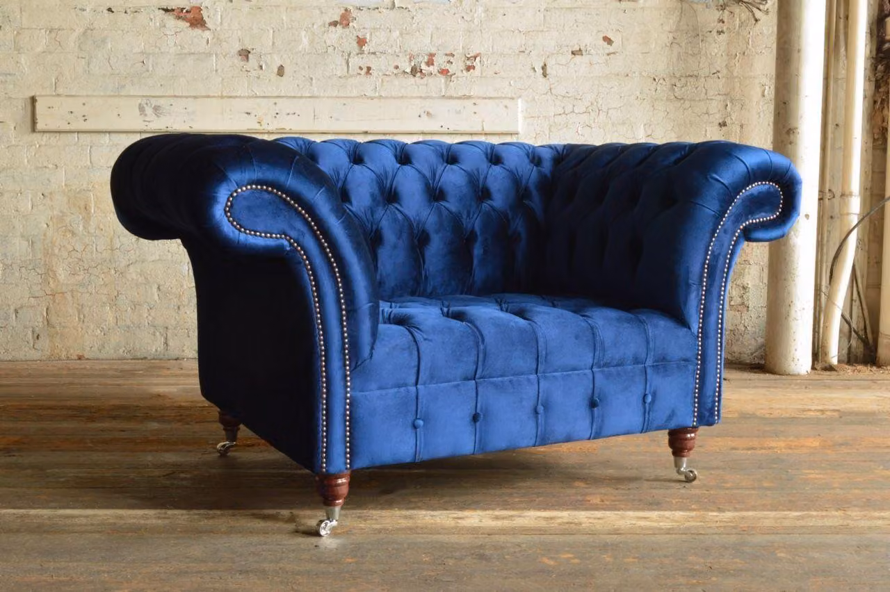 Sessel Couch Polster Sofa Textil Chesterfield Couchen 1,5 Sitzer Einsitzer Blau