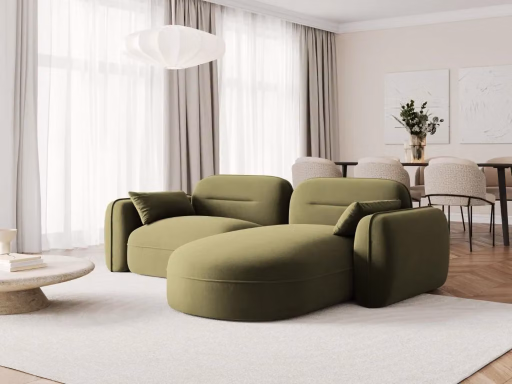 Divano angolare modulare Sydney Cosmopolitan Design a 3 posti in velluto verde con orientamento destro L/P/H: 230 x 70 x 86 cm – 2