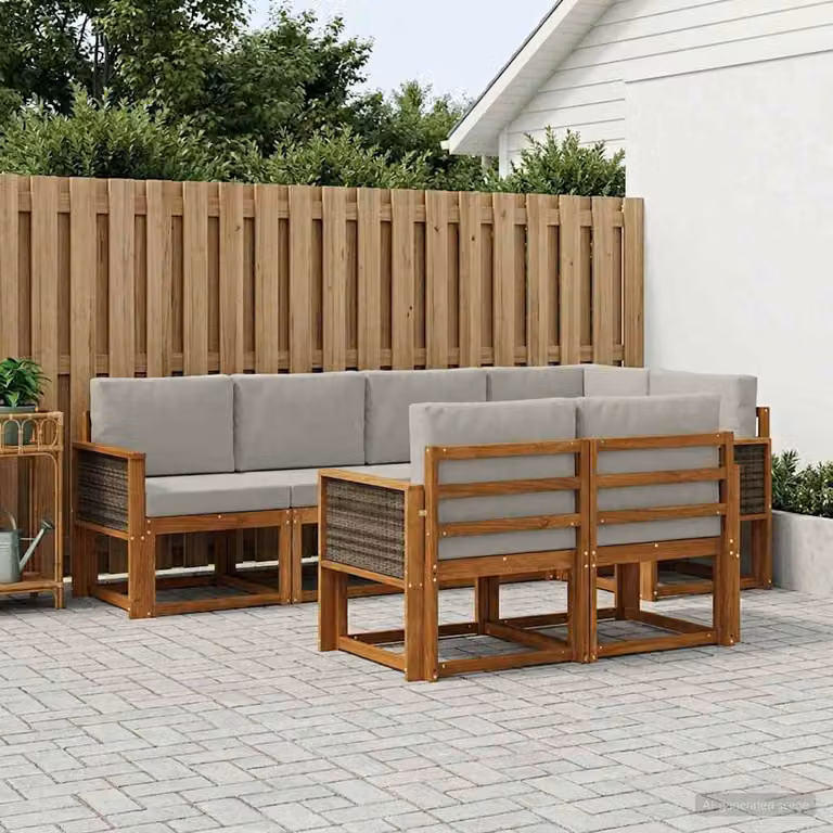 Set di divani da esterno vidaXL 7 pz in legno di acacia con cuscini, beige e grigio