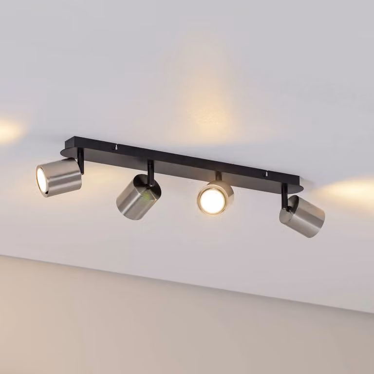 Faretto da soffitto Demia, nero/nichelato, lunghezza 66 cm, GU10 Demia Luminex, dimmerabile, Nero, Soggiorno / Sala da pranzo, Metallo, Moderno, Faretto alogeno