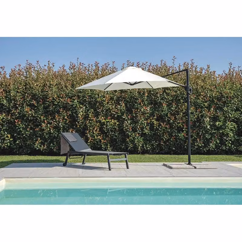 Ombrellone tondo con palo laterale Moia Spa in poliestere ecru e antracite, Diametro: 270 cm, Altezza: 248 cm – 2
