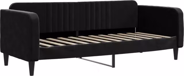 Letto singolo moderno in velluto nero con braccioli per camera da letto o soggiorno L: 200 cm, P: 90 cm, H: 75 cm