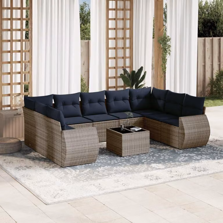 Maison Exclusive - Set divano da giardino 10 pezzi con cuscini, grigio, polyrattan