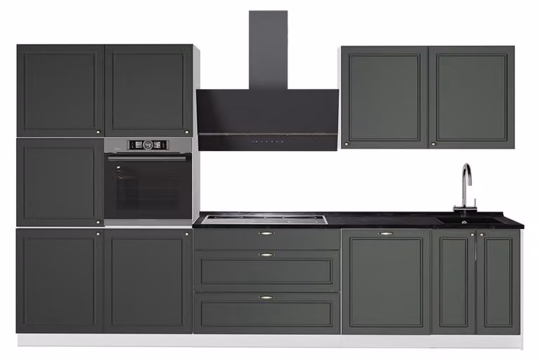 Cucina componibile Vicco Fame-Line Verde-oro rustico/Bianco 340 cm, PL Antracite, Model 64627