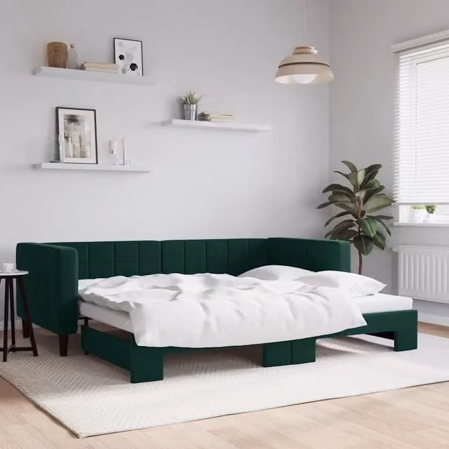 Divano Letto con Letto Estraibile vidaXL in Velluto Verde con Struttura Mista per Soggiorno e Camera da Letto L/P/H: 223 x 90 x 68 cm