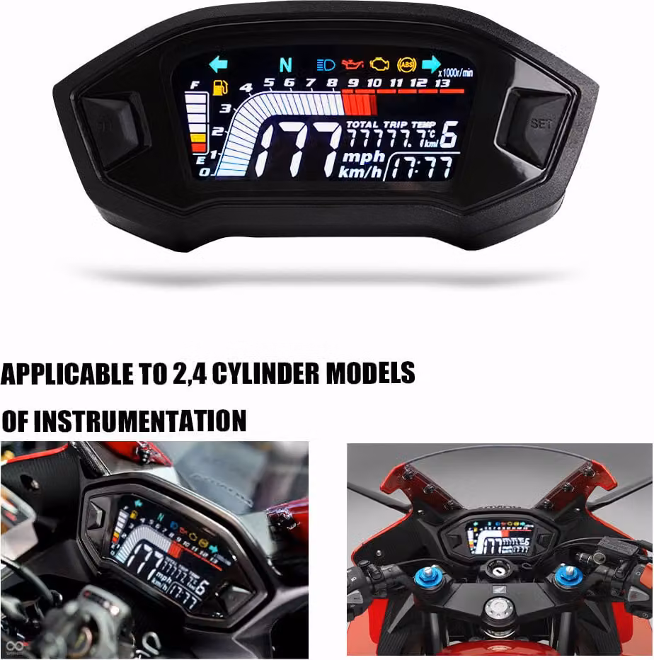 Moto Lcd Colori Display Chilometraggio Acqua Temperatura Tachimetro Accessori Universali Nero