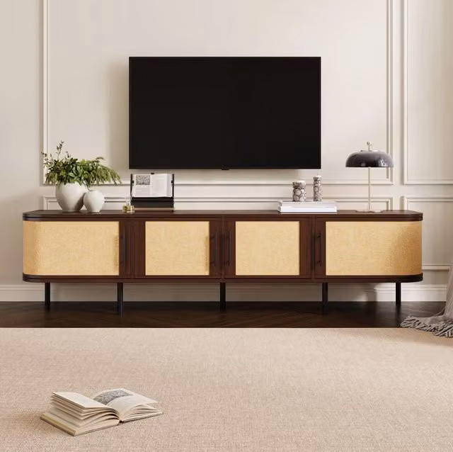 Mobile TV basso moderno in MDF marrone con 4 ante intrecciate L: 180 cm, P: 40 cm, H: 45 cm – 1