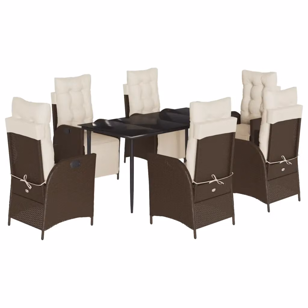 Set da Pranzo da Giardino VIDAXL 7 Pezzi in Polyrattan con Piano in Vetro e Cuscini, Marrone, Nero e Beige – 2