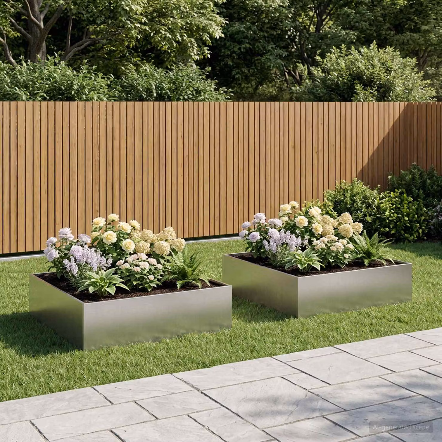 Set di 2 vasi da giardino vidaXL in acciaio inox color argento, L 100 x P 100 x H 30 cm
