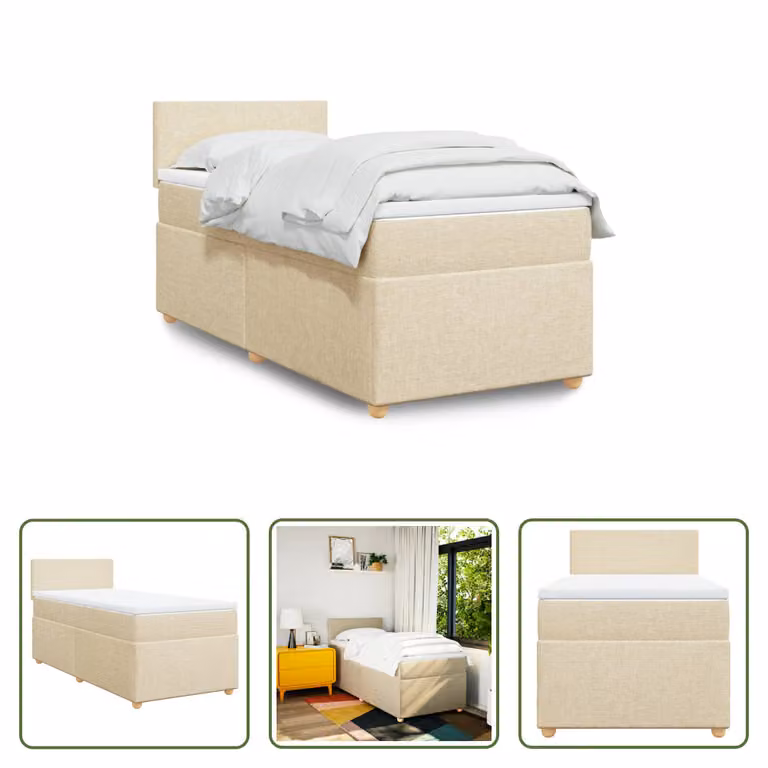 The Living Store Letto a molle insacchettate con materasso crema 80x200 cm in tessuto