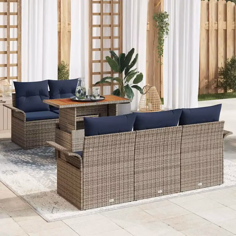 vidaXL Set Divano da Giardino a L con Tavolino, 6 Pezzi, Grigio e Blu Multicolore